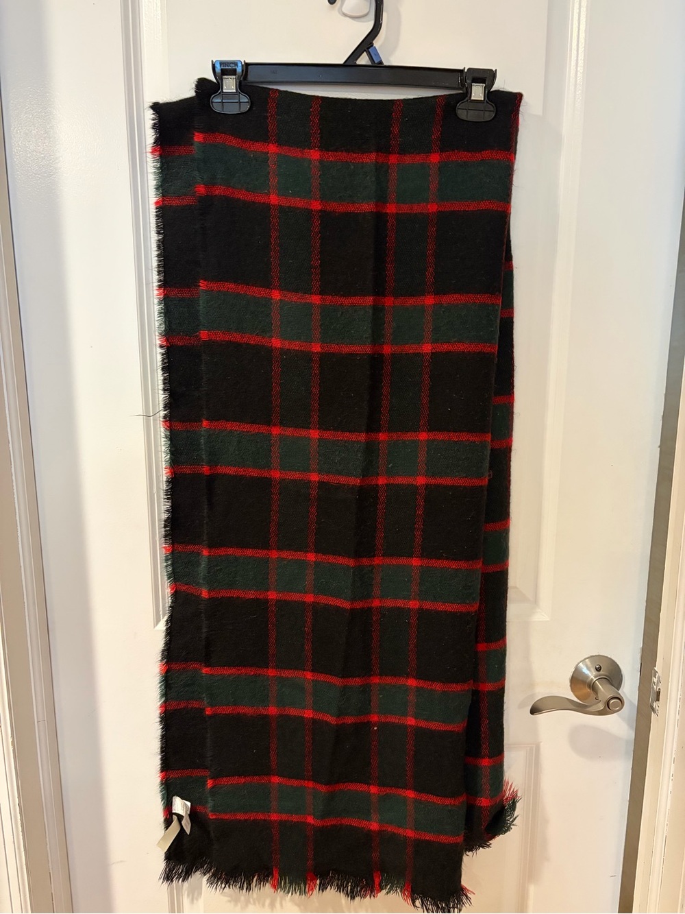 LOFT Plaid Fringe Blanket Scarf in Black, Green, and Red